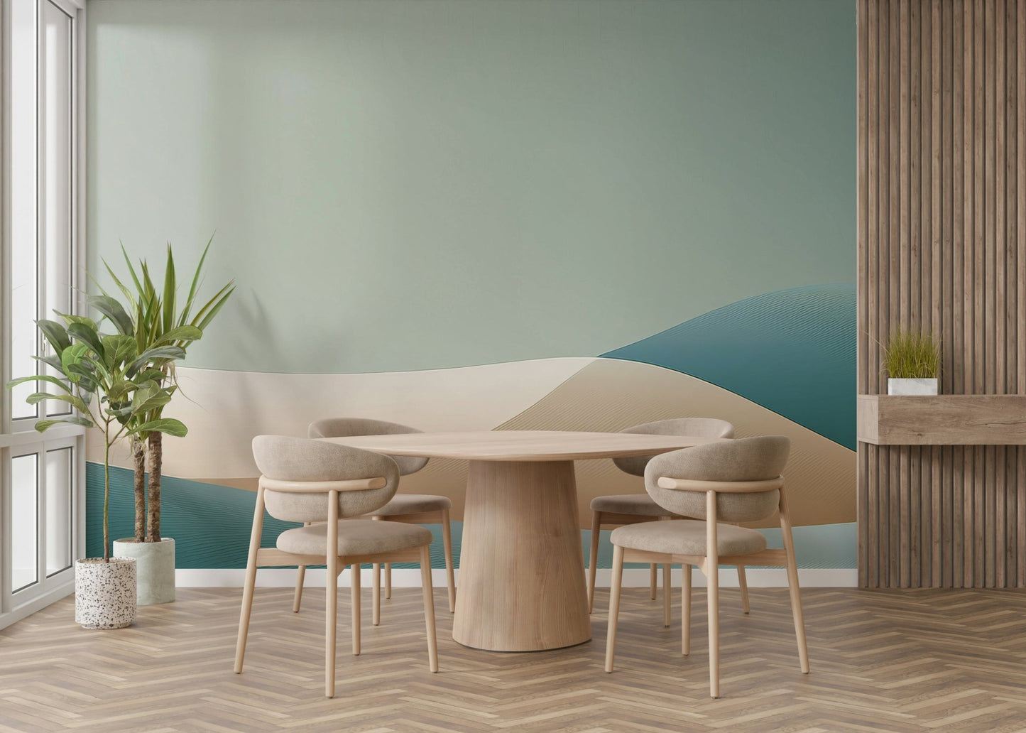 Bedroom wall decorated in soft sunset-style gradient

