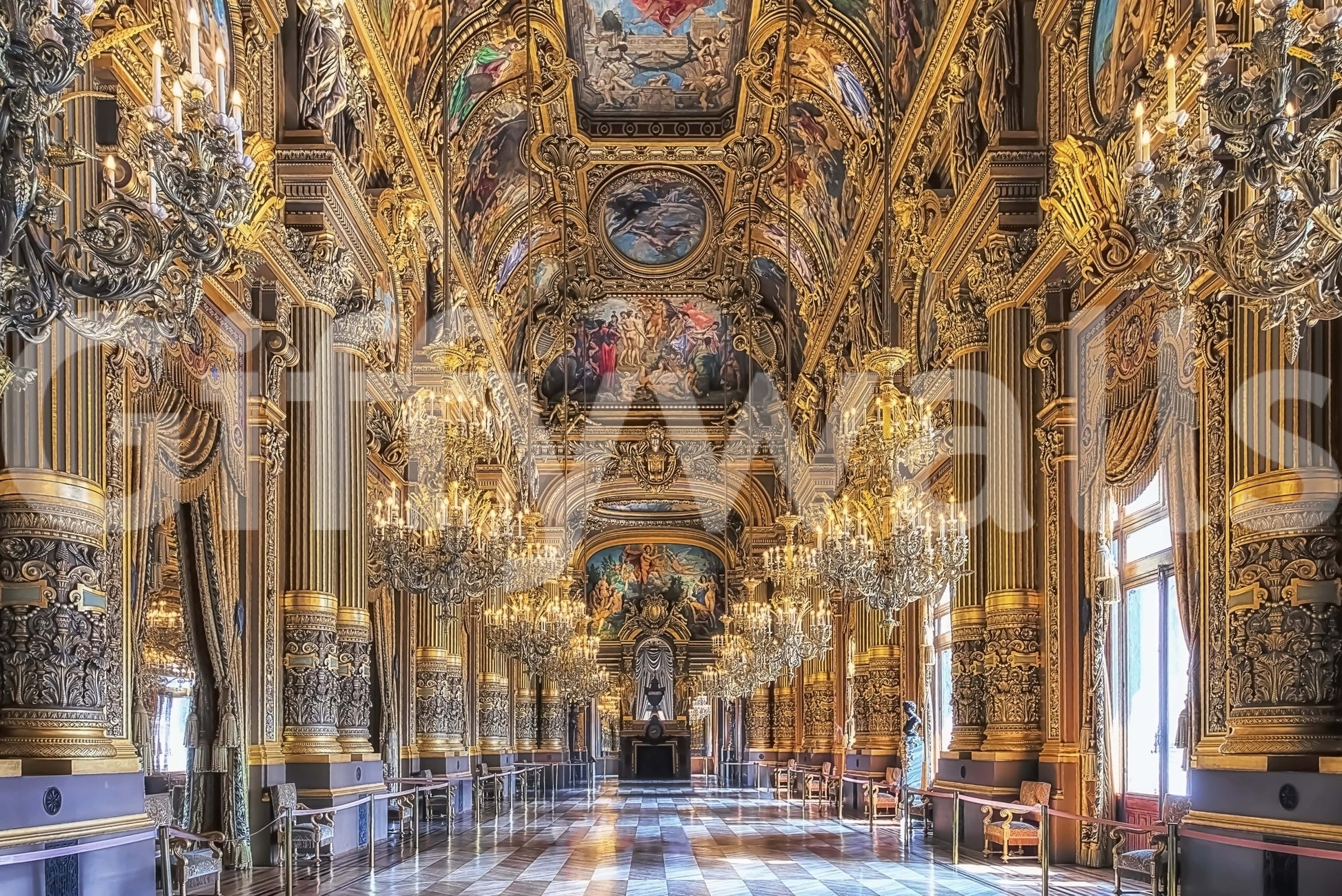 Classic Renaissance painting Opulent Grandeur peel and stick wallpaper.