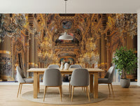 Royal ballroom scenery Opulent Grandeur peel and stick wallpaper.