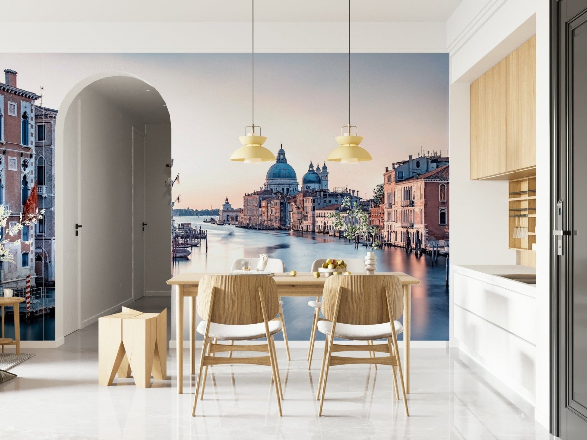 Sunrise on Grand Canal Dreams, majestic Italian architecture view.