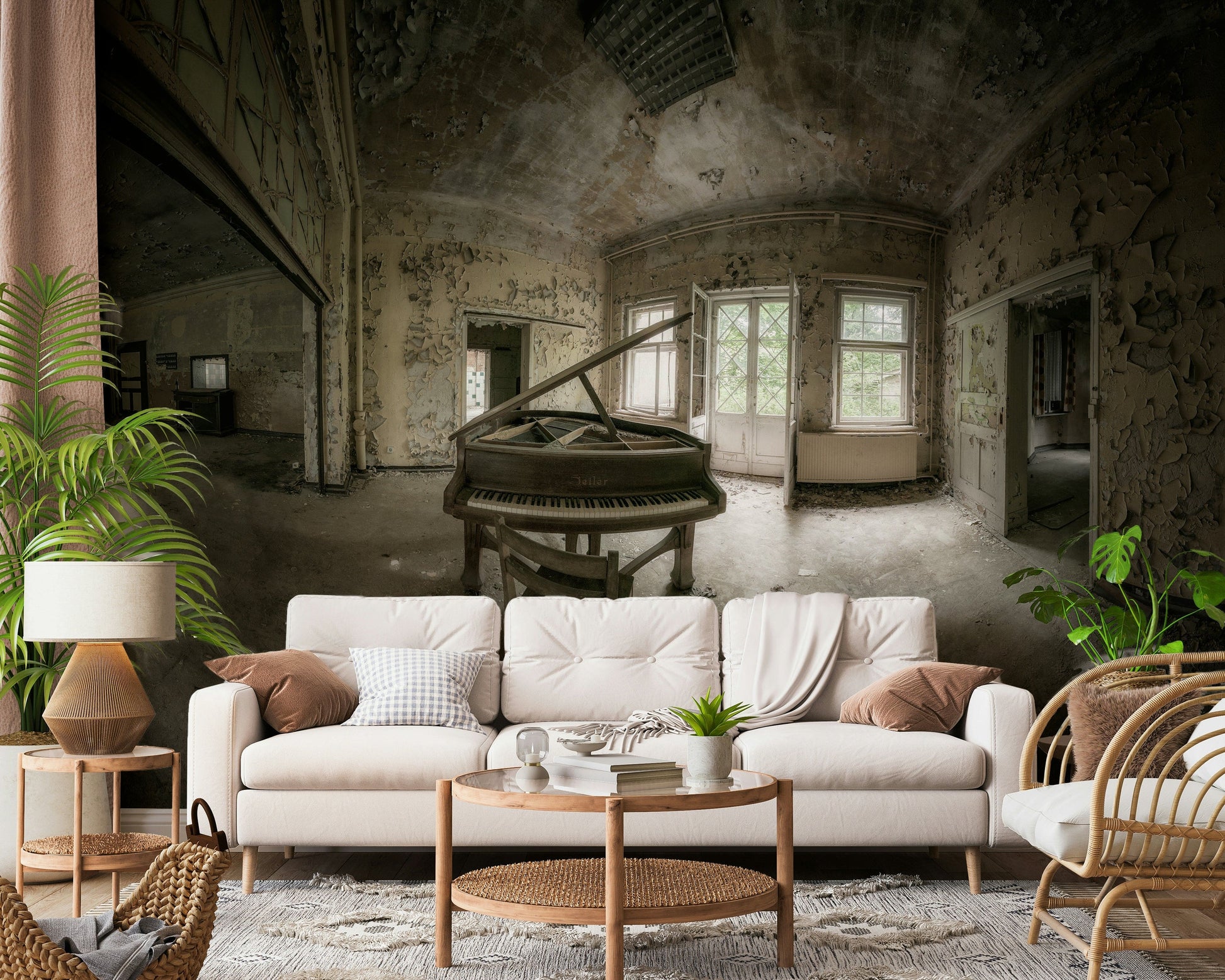 Elegant piano-themed wall mural featuring minimalist and artistic keyboard design.