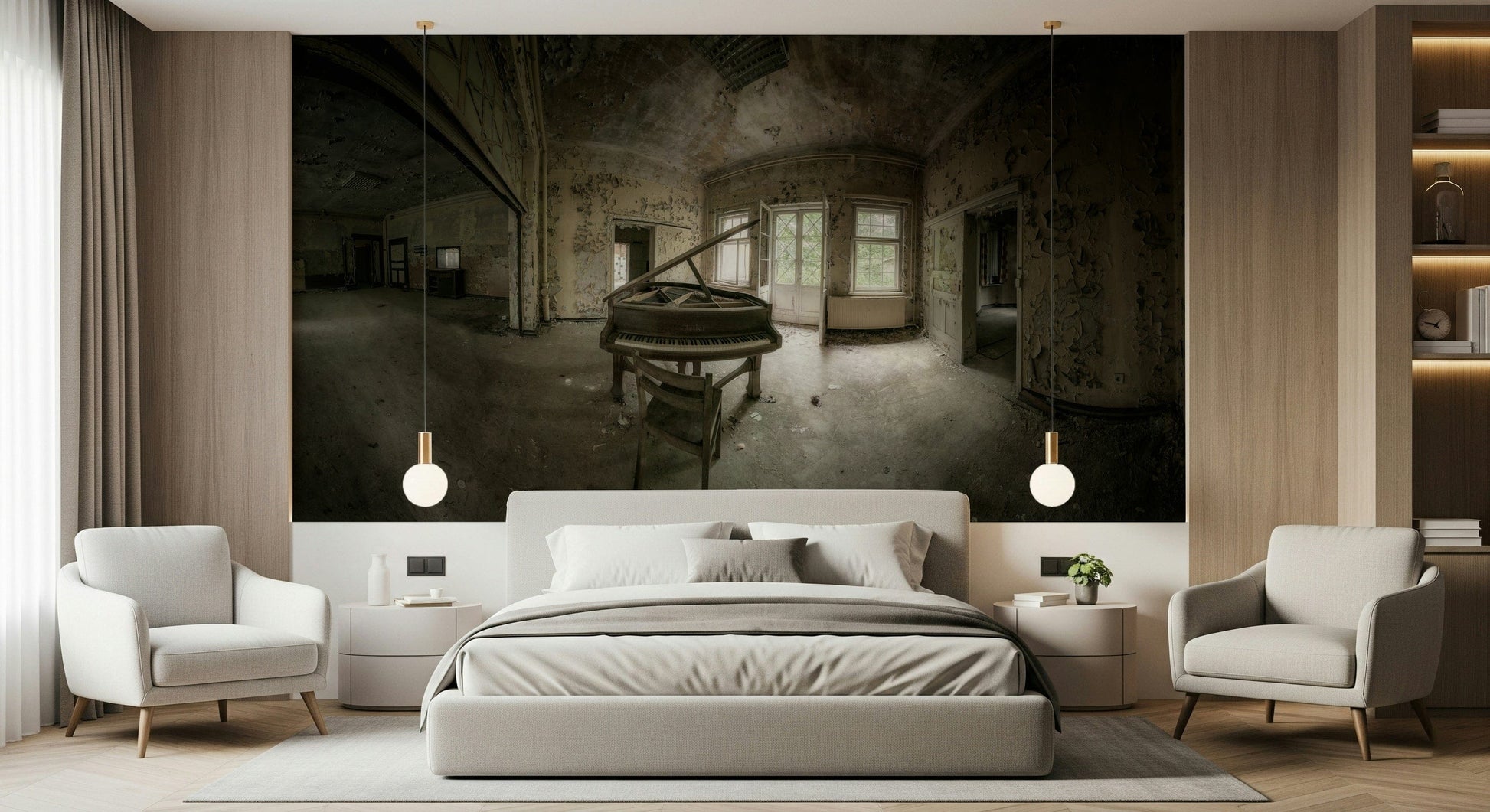 Piano-themed wall mural with elegant black and white keys for music lovers.