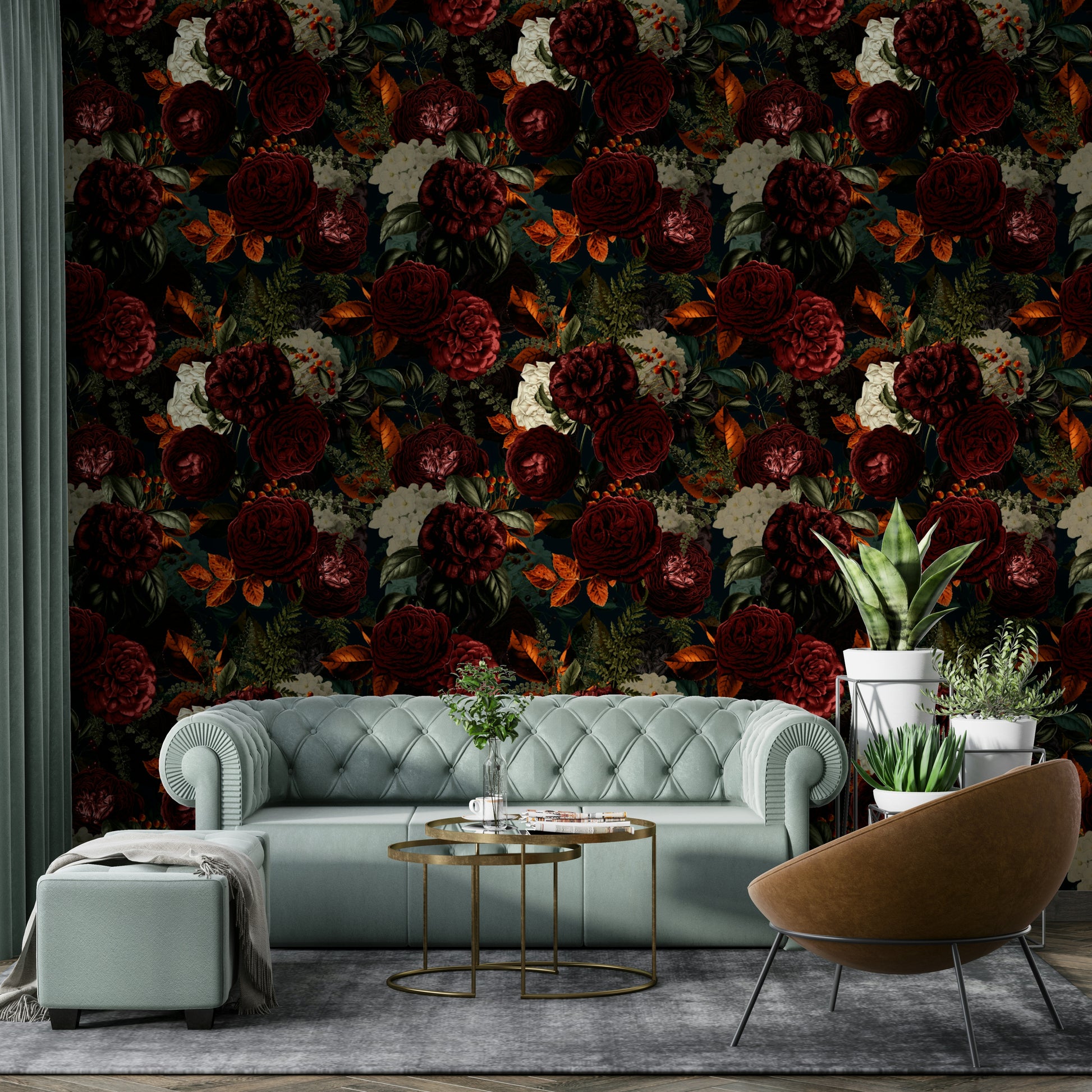 Moody florals in heritage gothic wallpaper style

