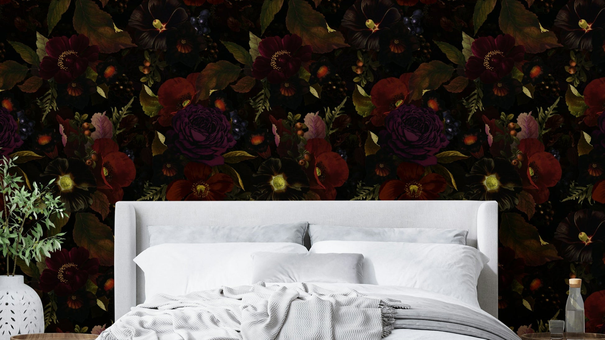 Dark floral wallpaper for vintage interior style

