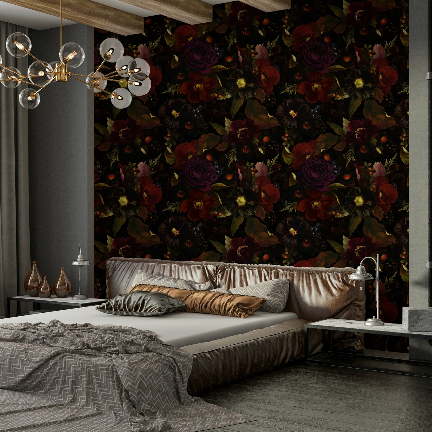 Vintage gothic floral wallpaper with moody shades






