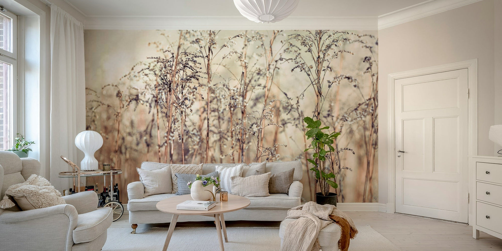 Grass field wall mural with peaceful tones for tranquil spaces.


