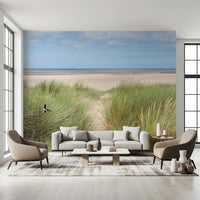 Grassland by the Sea wallpaper featuring tall dune grass and sand.