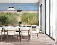 Coastal landscape wall mural for a dining room wall background.