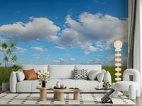 Beautiful Grassland Under Sky panorama accent wall decor.