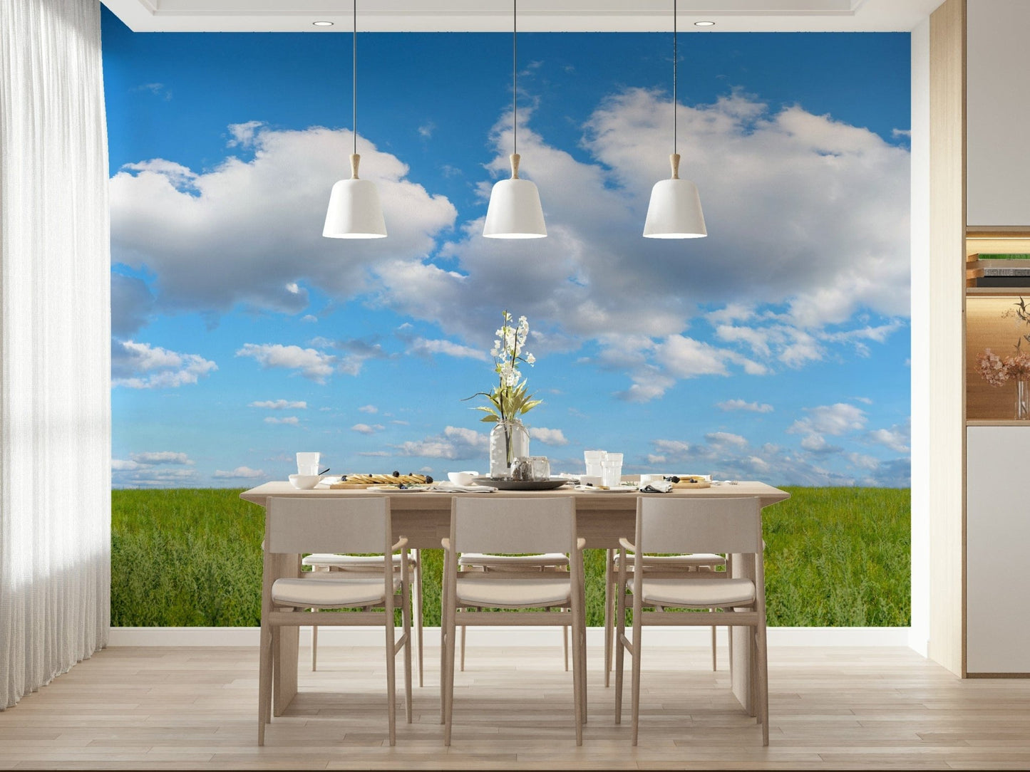 Wallpaper of lush field beneath azure Grassland Under Sky.