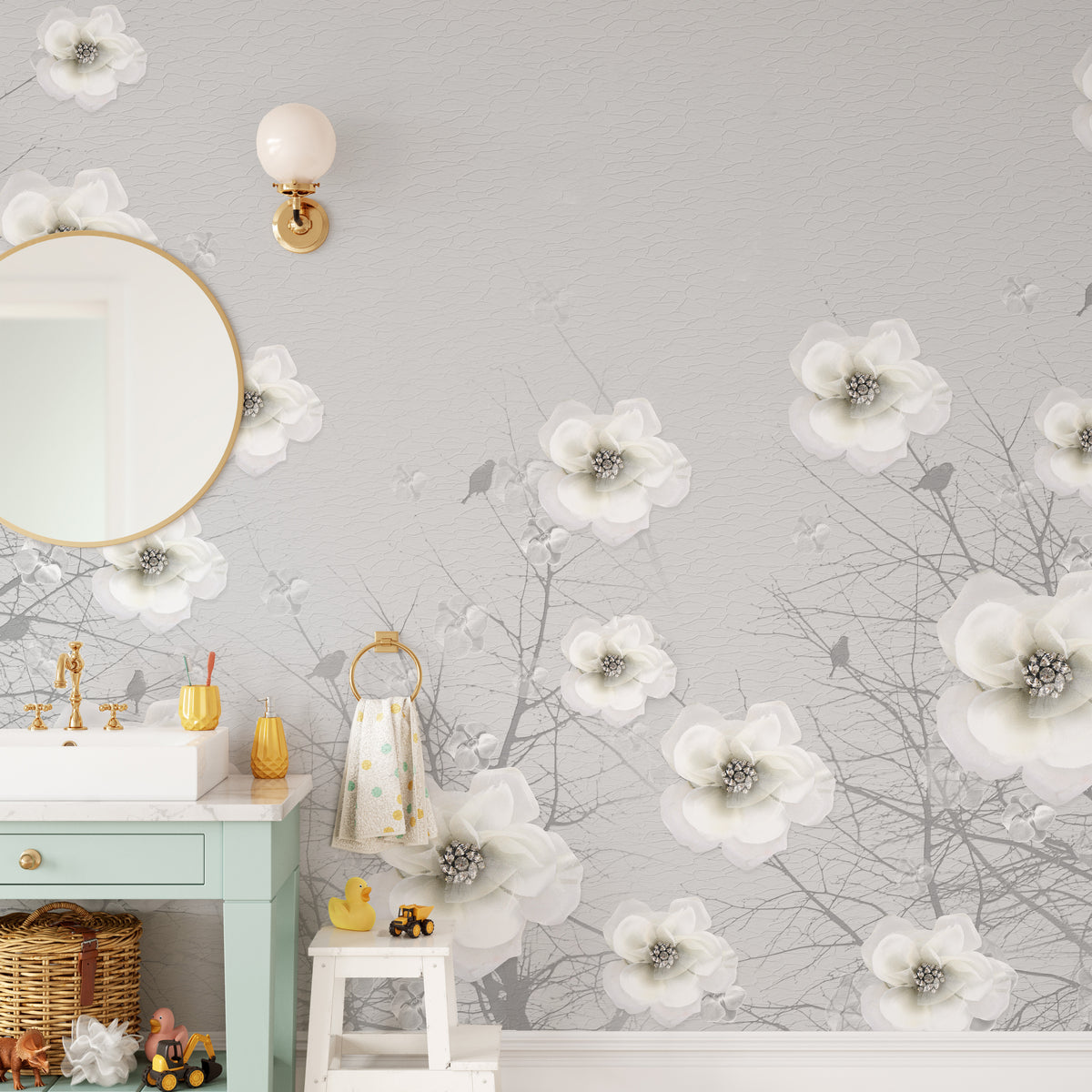 Fleur - Gris simple - papier peint sur mesure Fleur - Gris simple - papier peint sur mesure