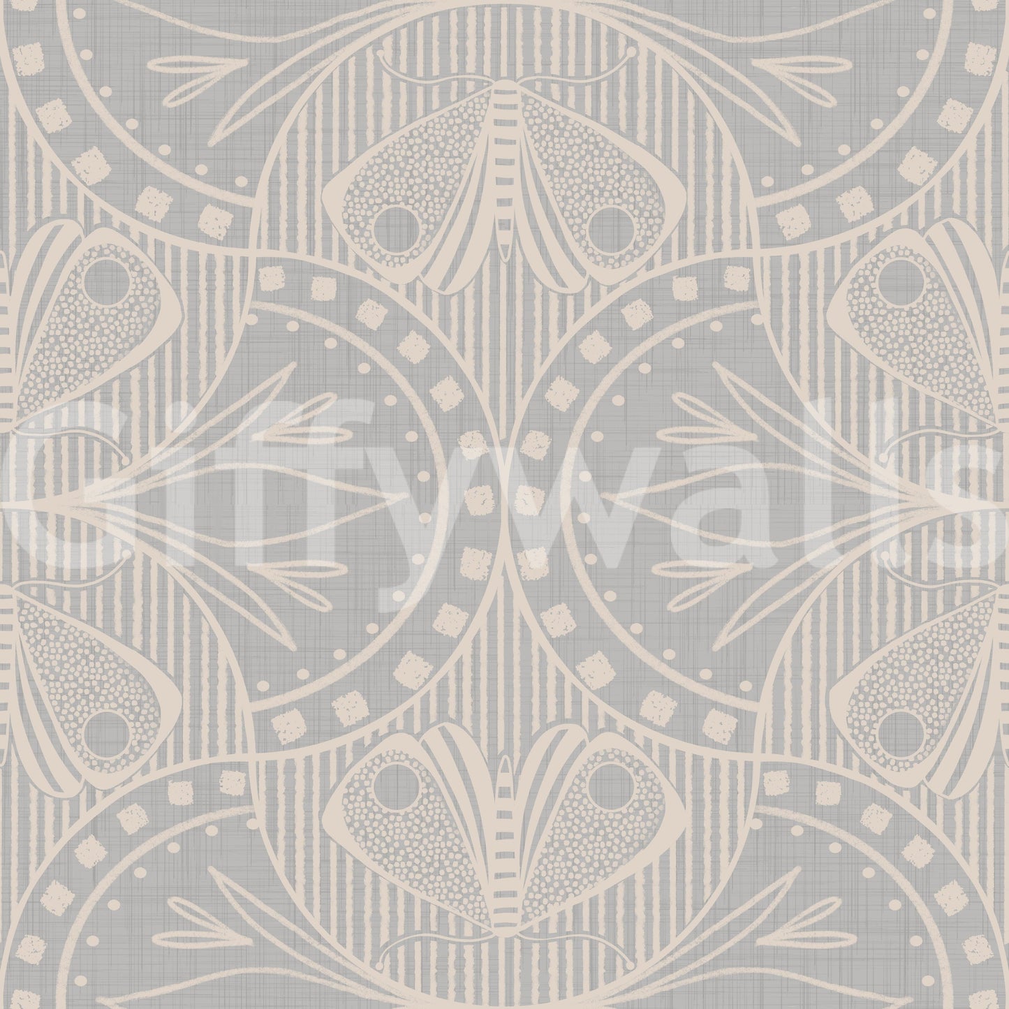 Classic period wallpaper for walls, gentle curving geometry, elaborate grey tone.