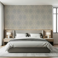 Art Nouveau Butterfly Floral in Light Grey, flowing symmetrical wall covering.