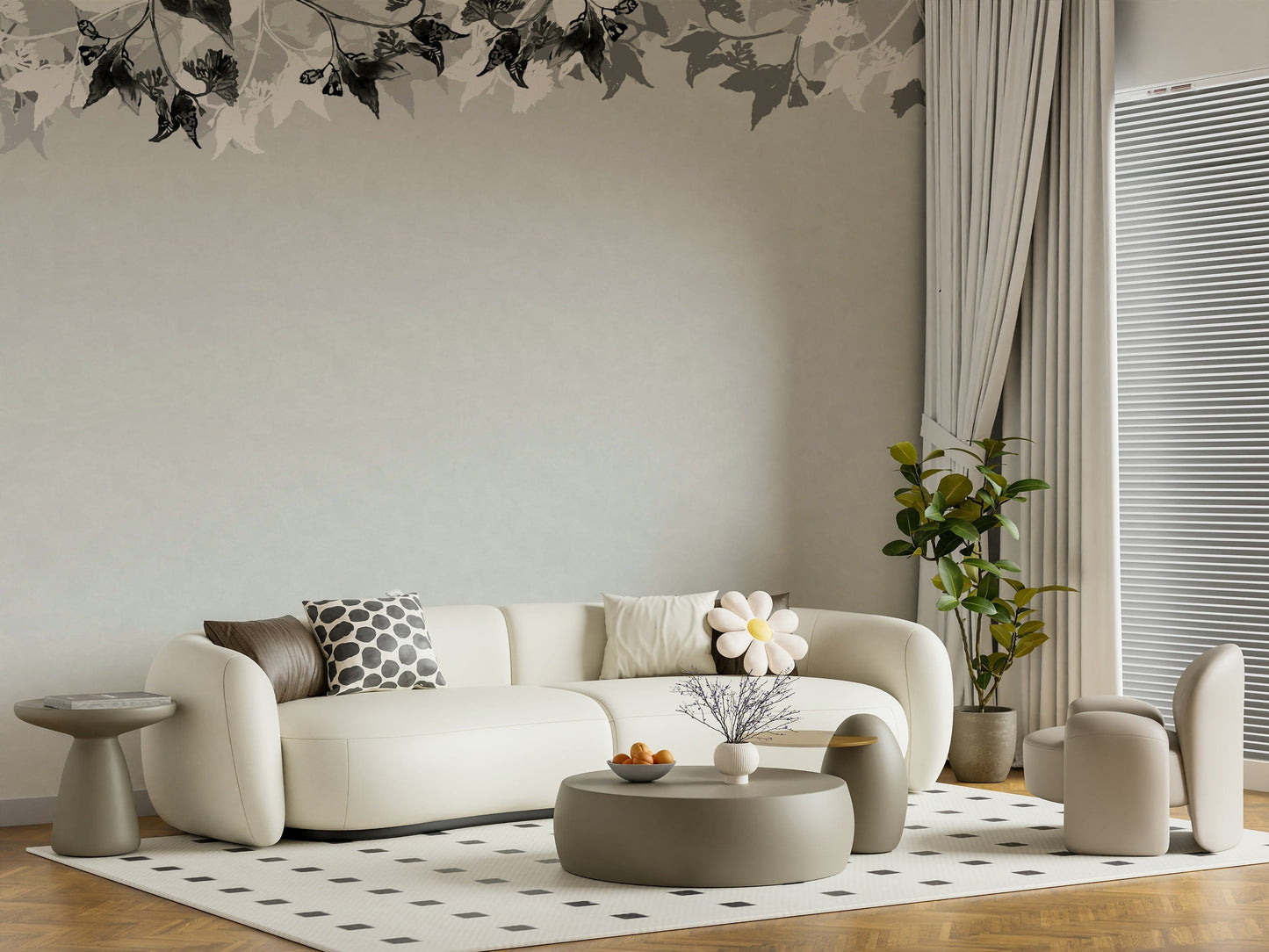 A serene black and white forest wall mural for your decor.