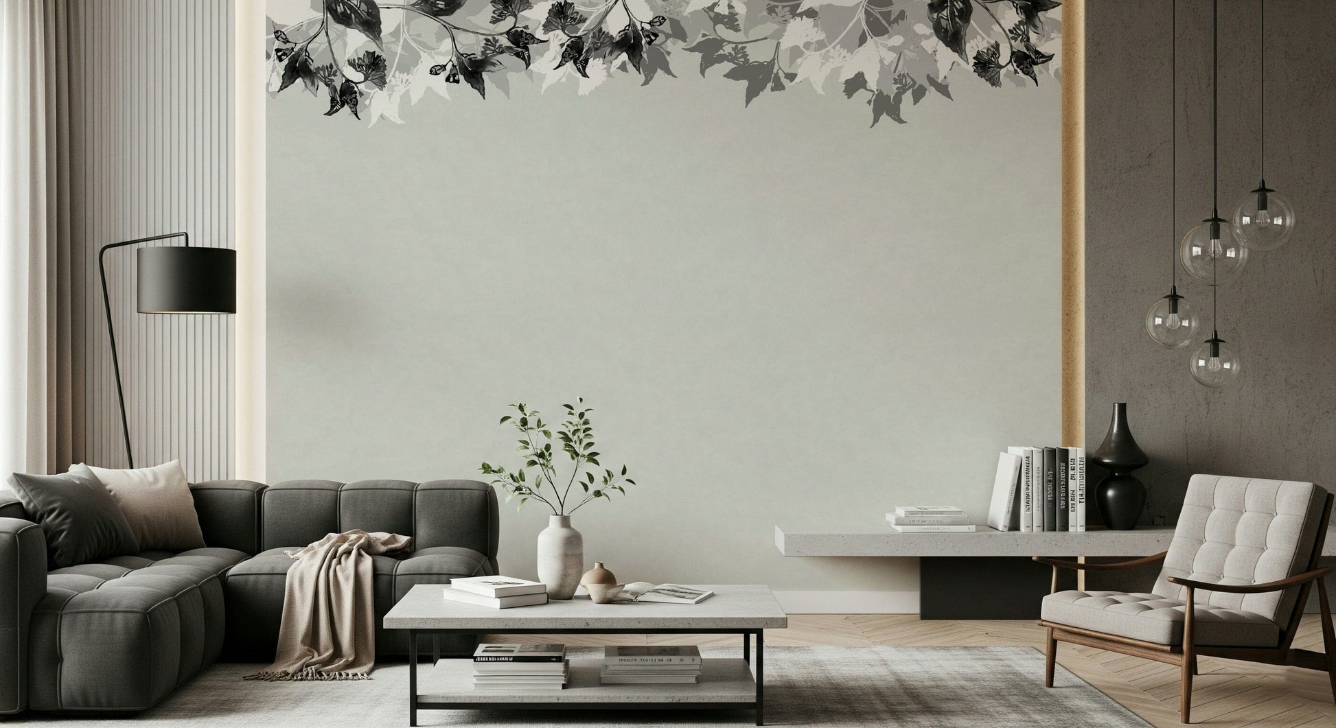 A beautiful monochrome canopy wallpaper mural for a modern home.