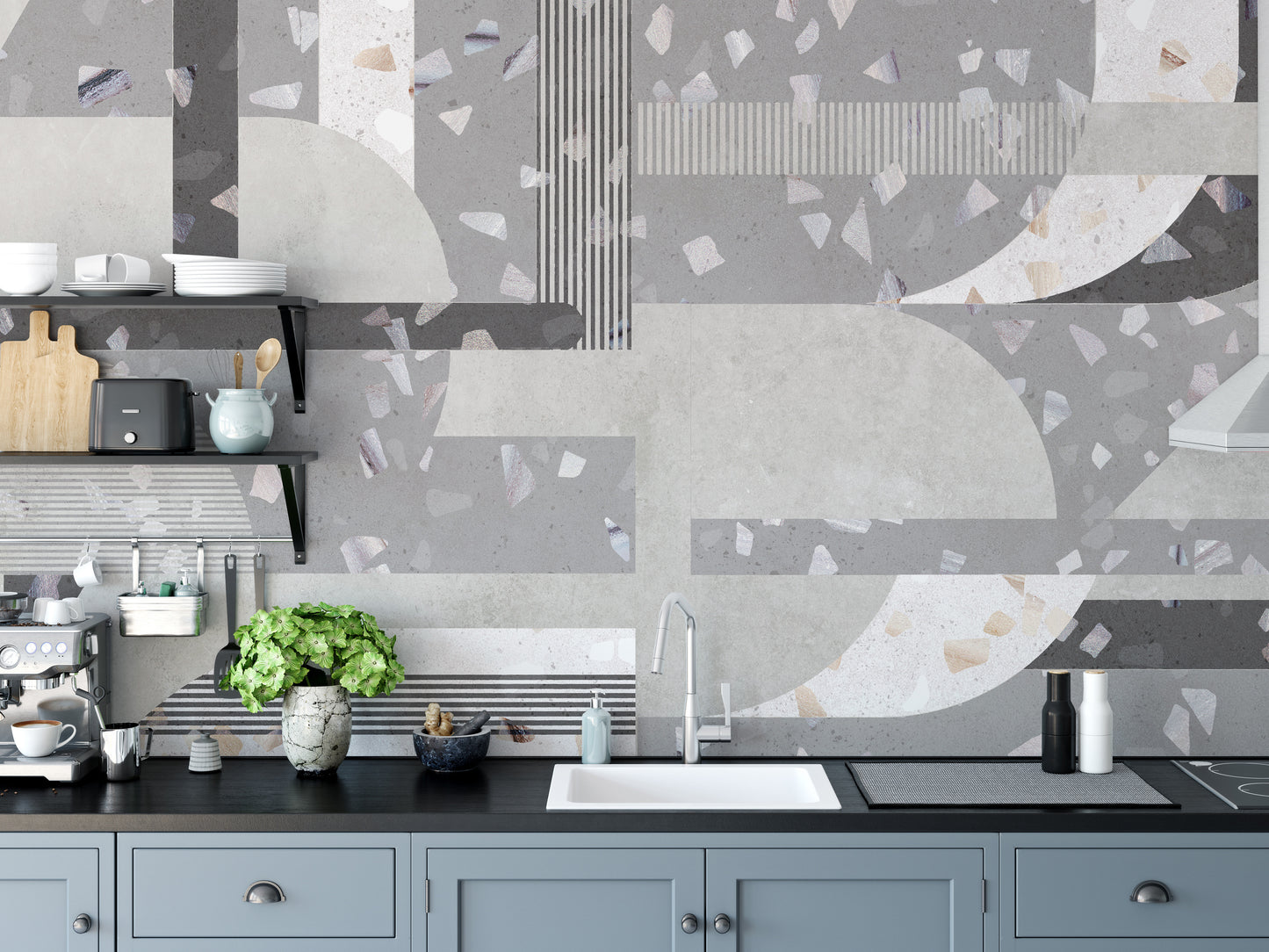 Gray Cement terrazzo tile wallpaper mural - Giffywalls