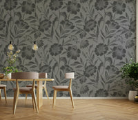 A full-wall mural showing a delicate floral pattern.
