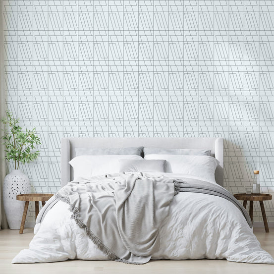 Minimalist light grey line grid on a bright white wallpaper for bedroom

