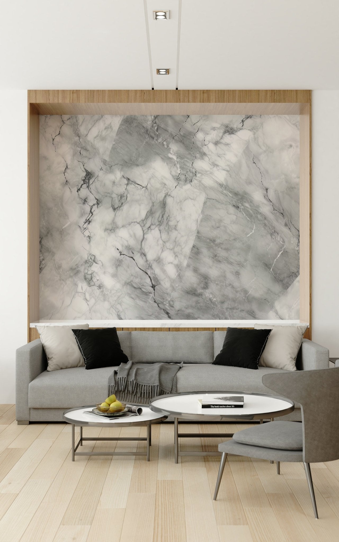 Decorative wall mural showcasing realistic gray marble patterns for a sophisticated interior.