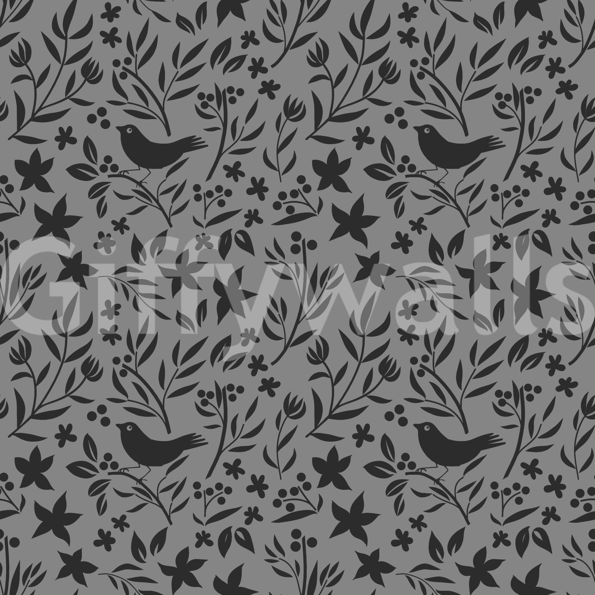 Subtle Gray Botanical wallpaper for walls, winter garden illustration.