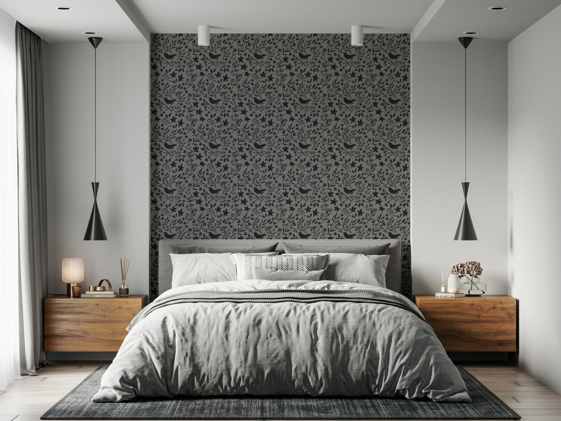 Wall mural Gray Scandinavian, charming pattern, delicate berries.