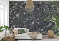 Industrial Terrazzo Chips of Marble wallpaper. Deep cement background.