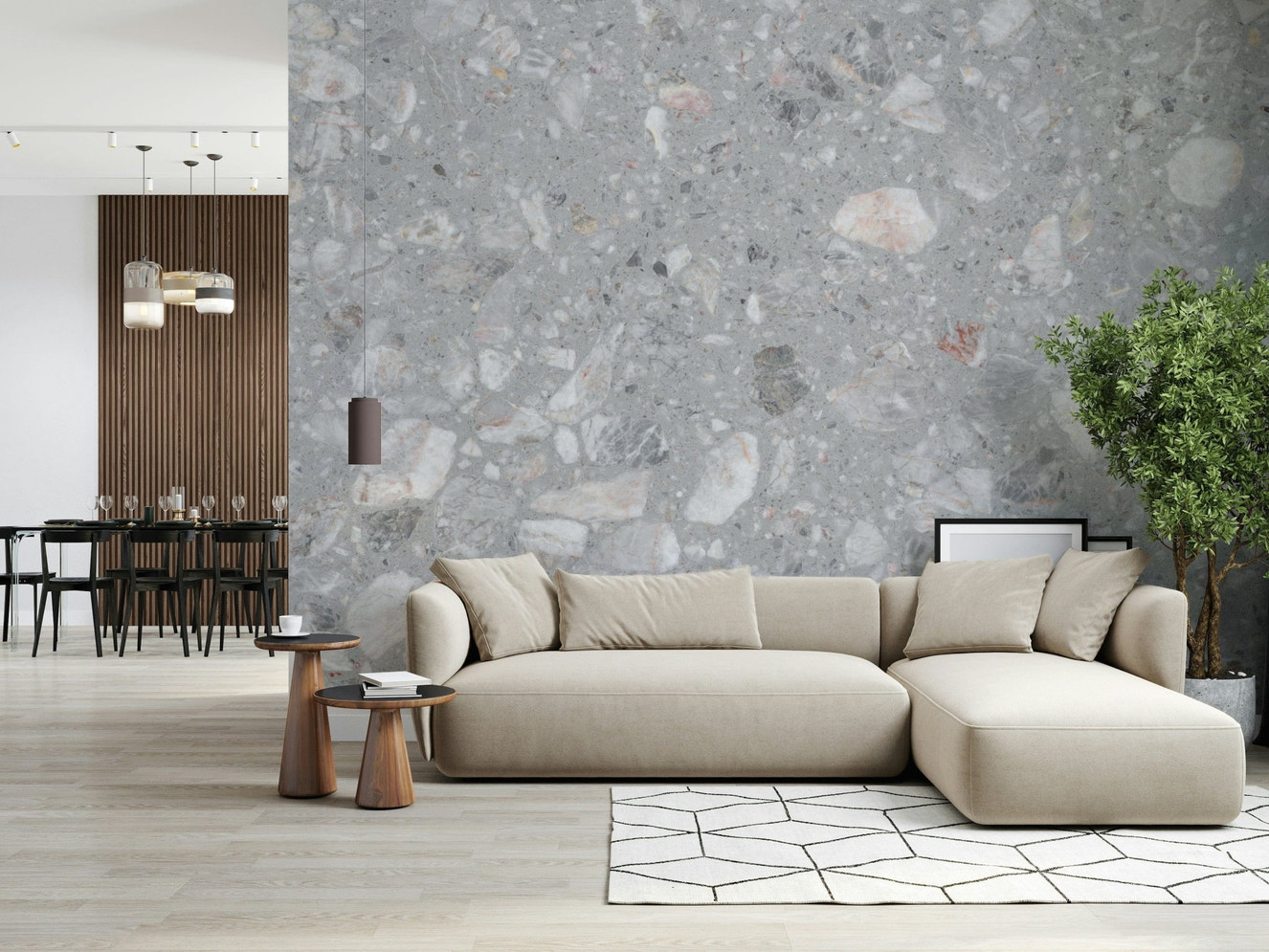 Versatile Natural Stone Tile wall mural. Cool grey blend motif.