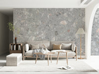 Delicate Gray Terrazzo wallpaper. Fine-grained stone fragment style.