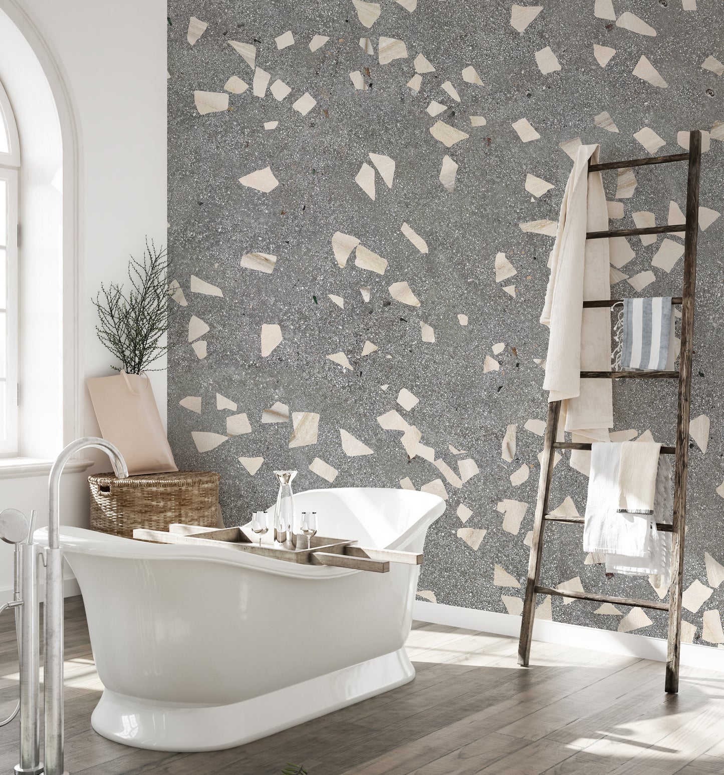 Gray terrazzo peel-and-stick wall mural
