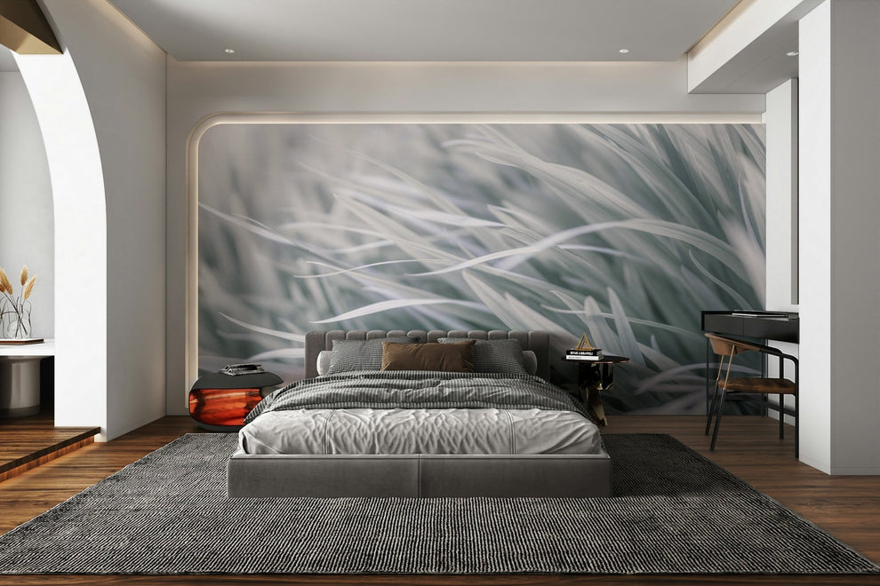 Gray Wavy Grass Wall Mural for a Calm Home