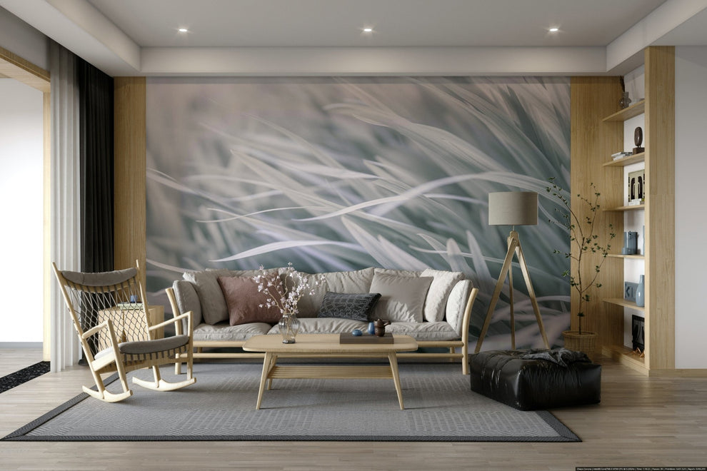 Gray Wavy Grass Wall Mural for a Calm Home