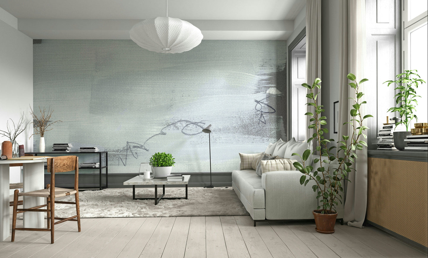 A beautiful modern geometric wall mural for a living room.

