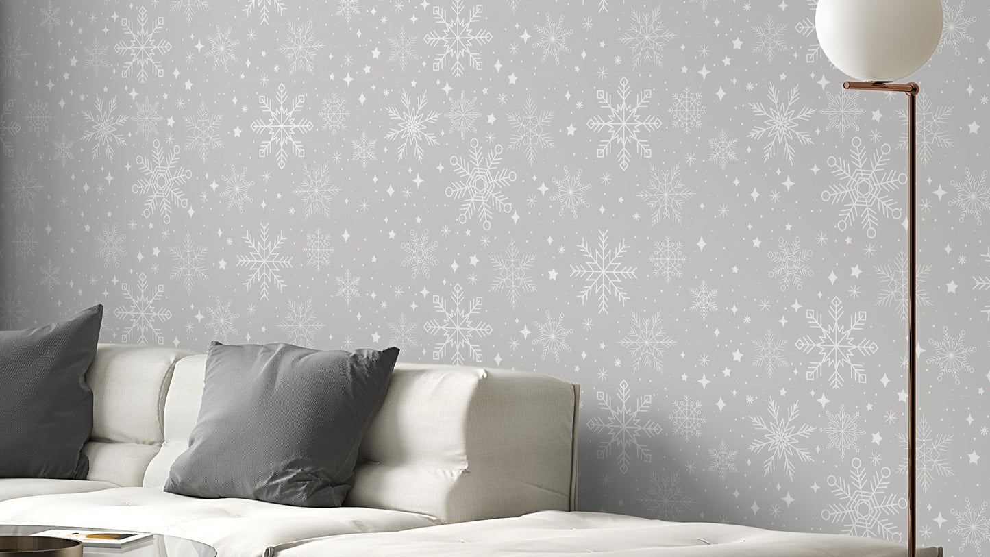 Gray snowflake wallpaper with winter charm
