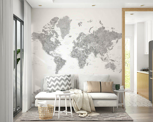 Fond d'écran carte du monde aquarelle grise
