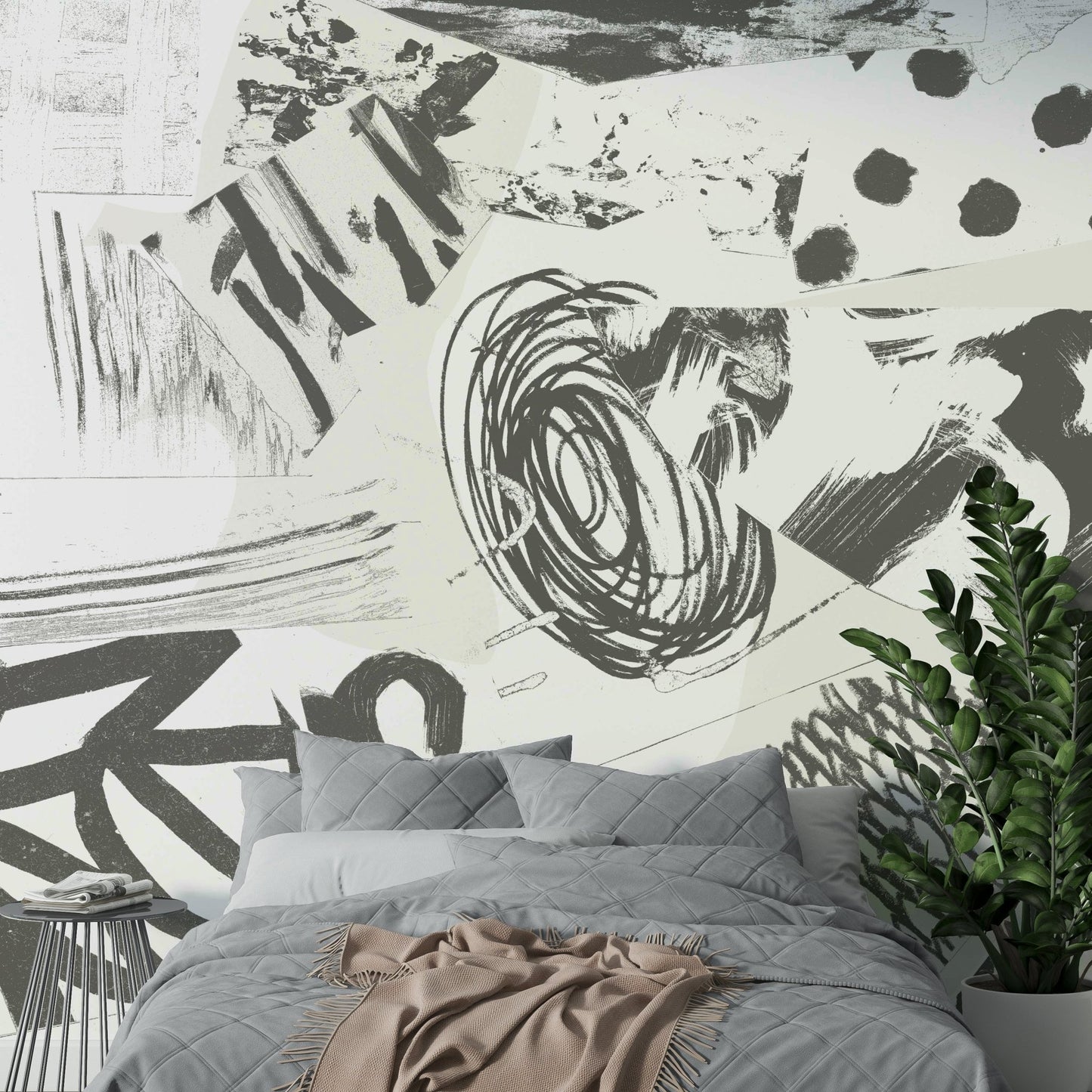 Soft painted strokes in grayscale tones