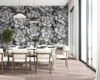Layered succulent leaves on a Grayscale Succulent Array Wall Mural.