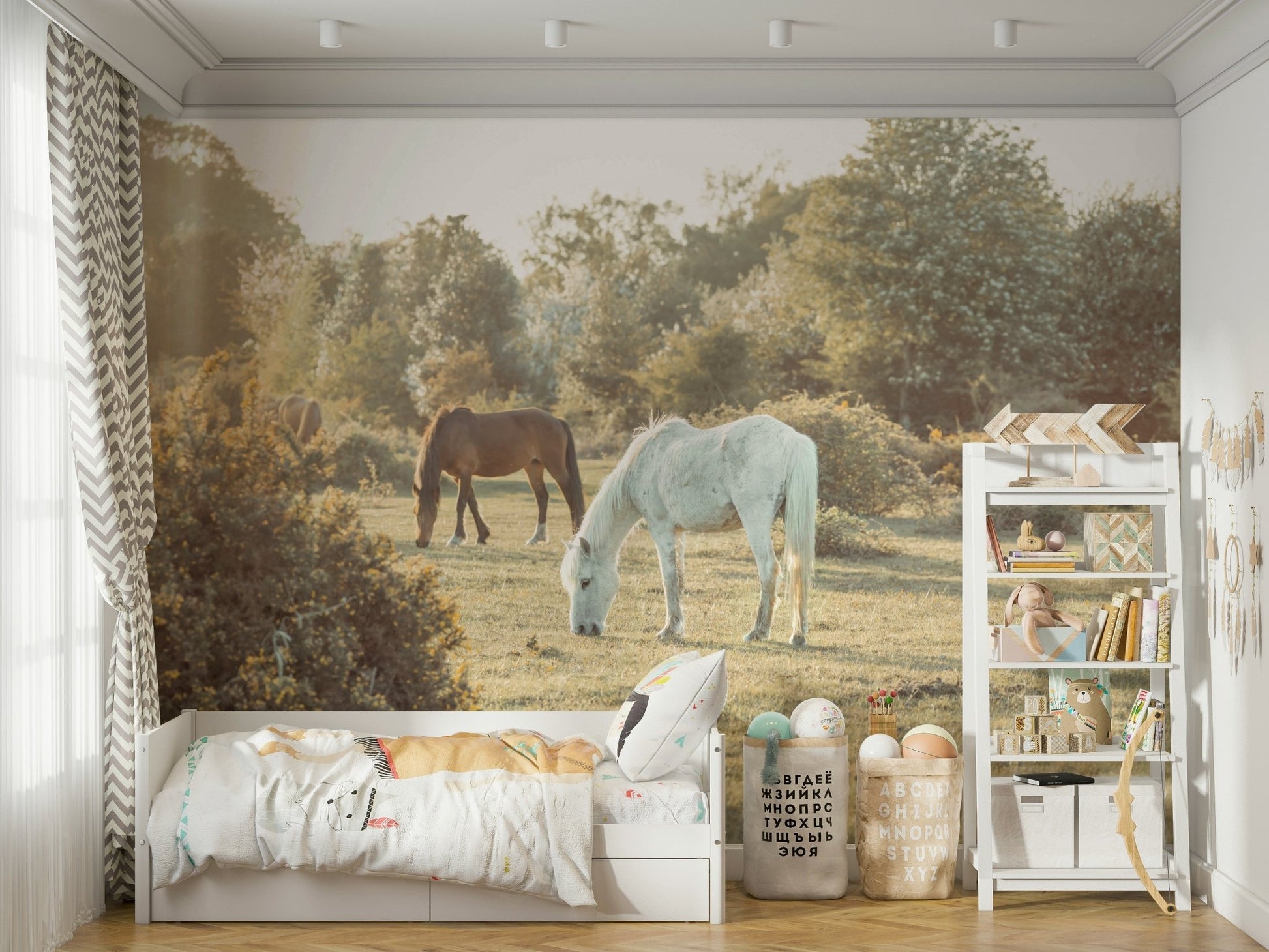 The horses are the main focus of the image.

