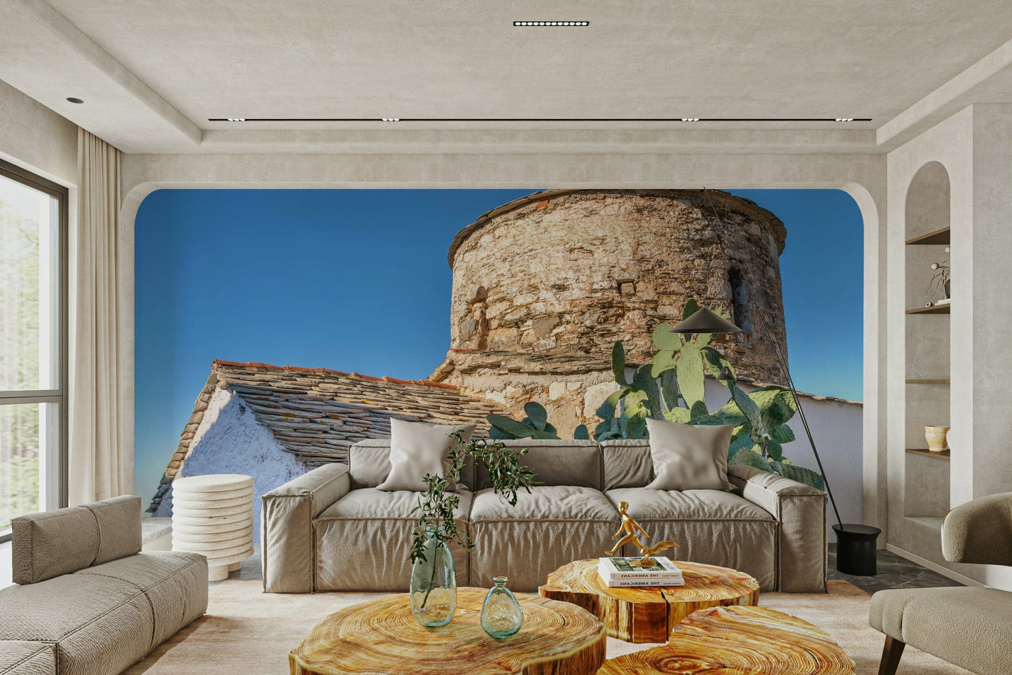 A calming serene island wallpaper mural that defines a space.


