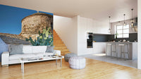 An artistic Mediterranean mural on minimalist wallpaper.

