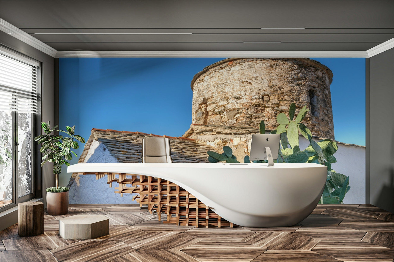 A serene coastal church wall mural for your decor.

