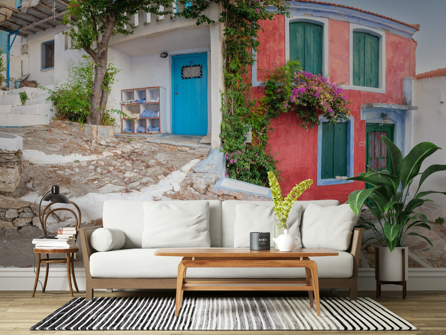 Coastal Cottage Charm: Sun-drenched Symi village scene.