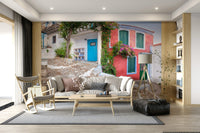 Coastal Cottage Charm Cobblestone and painted steps mural.