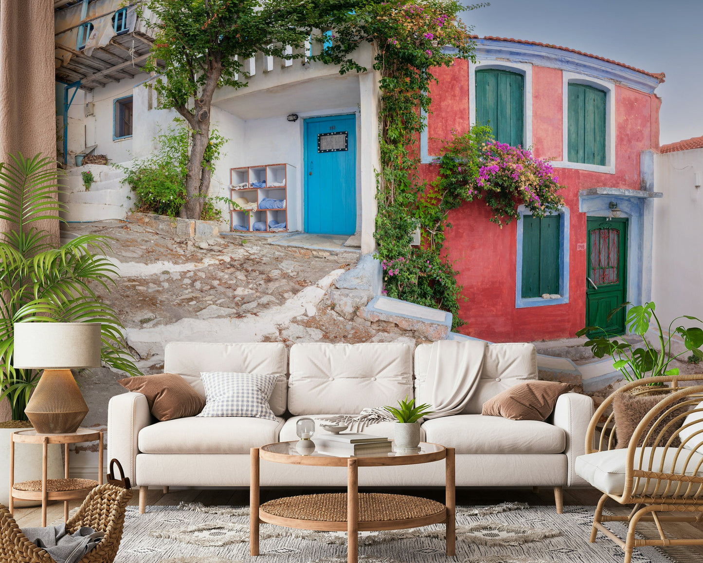 Scenic Hellenic architecture coastal wall design.