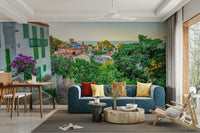 An artistic travel theme mural for home decor.

