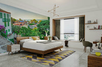 An artistic coastal path mural on minimalist wallpaper.

