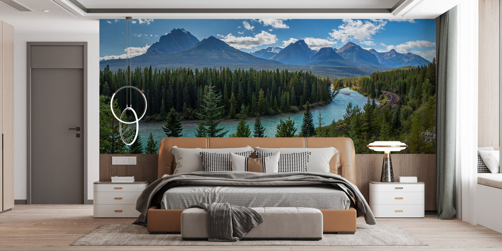 Green Blue Mountain River Wallpaper- Shop Serene Wall Mural