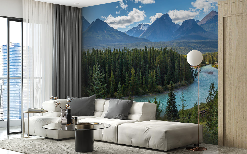 Green Blue Mountain River Wallpaper- Shop Serene Wall Mural