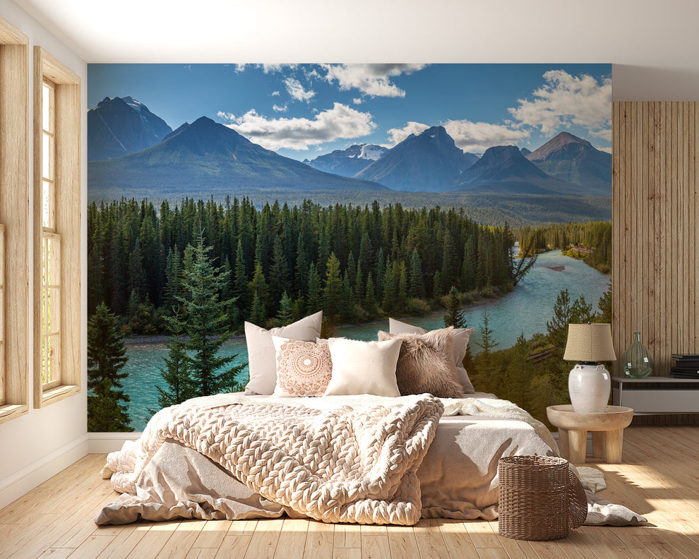 Green Blue Mountain River Wallpaper- Shop Serene Wall Mural