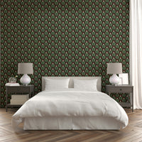Green chunky plant wallpaper with exotic jungle jewel elements


