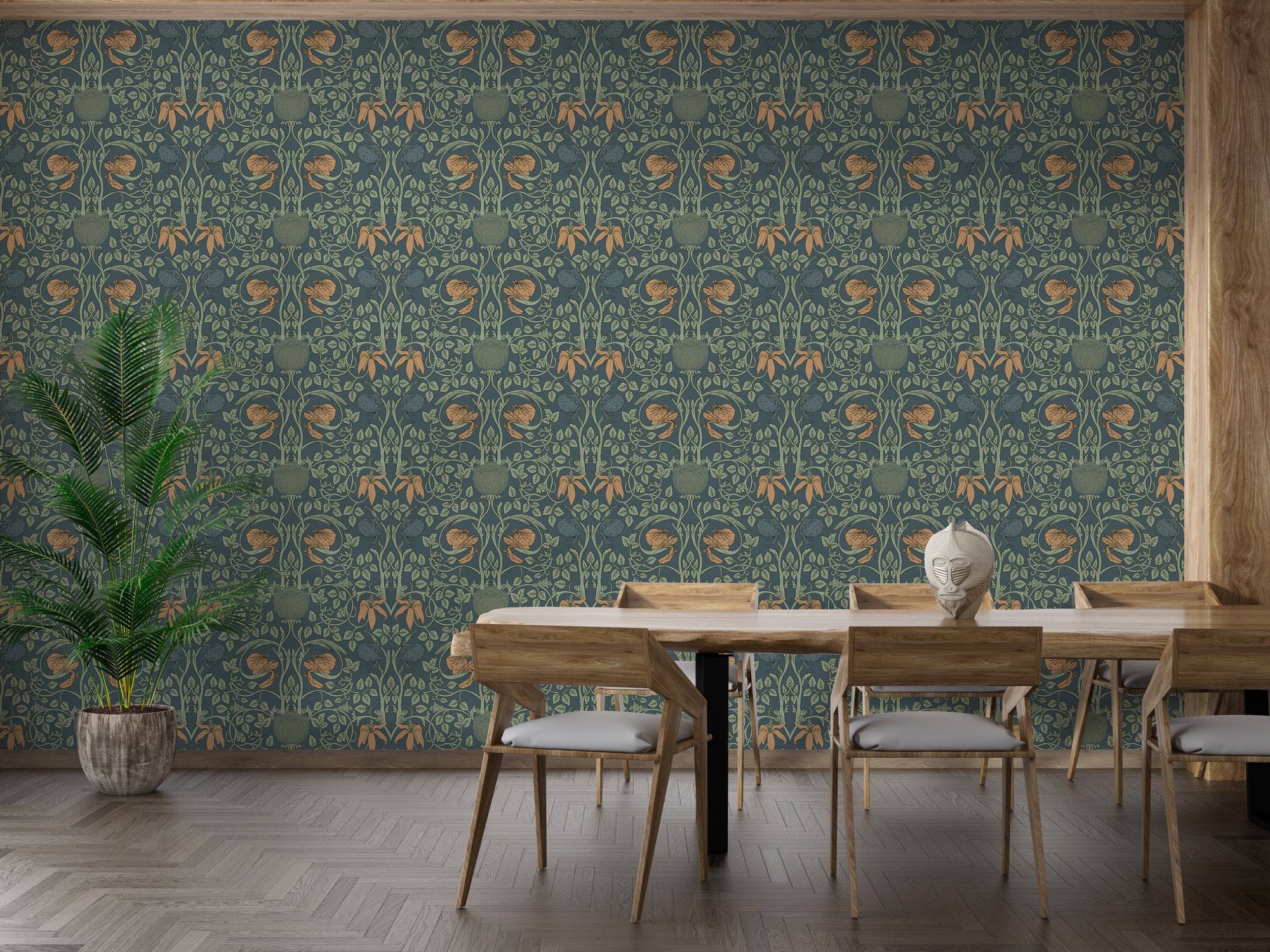 Green flower retro wallpaper design
